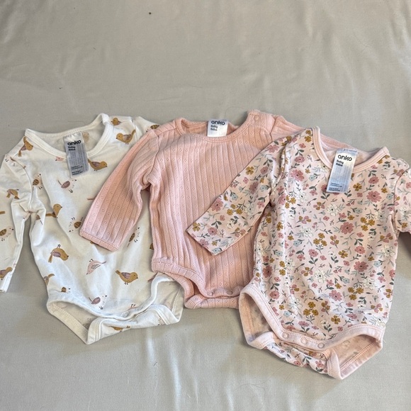 Anko Baby Bodysuit Trio - Pink, Cream, and White - Picture 1 of 3